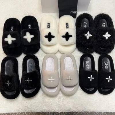 Zapatillas de lana SMFK estilo globo zapatillas de suela gruesa elevadas cómodas Foto 1 de 4