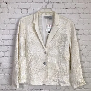 Chicos 2 Addison Jacket Button Front Blazer Large 12 Lace Net Ecru Cream New - Picture 1 of 7