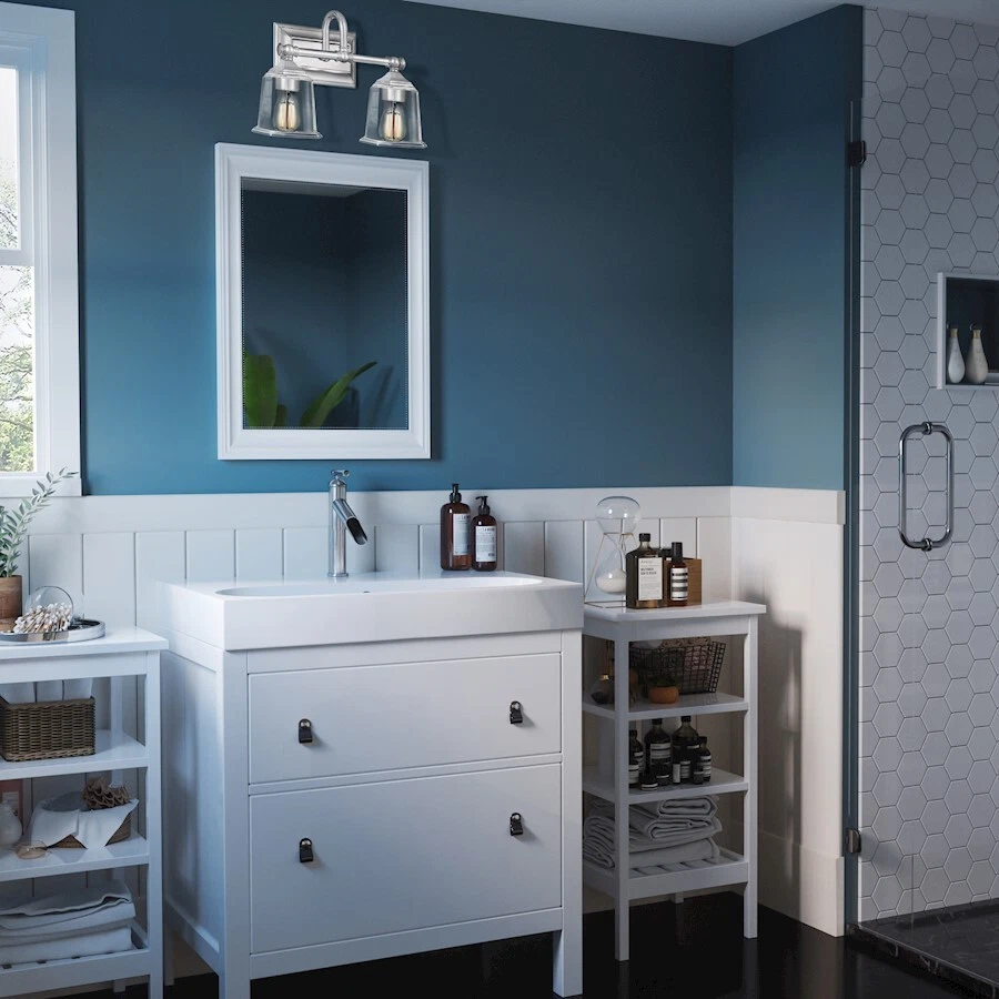 Baño de 2 luces Quoizel Nicholas, cromo pulido/vidrio transparente - NLC8602C Foto 1 de 1