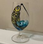 Riedel Germany Hand Painted Cocktail Wine Tumbler Glass Ocean Themed Fish Blue