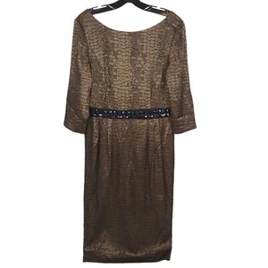 Alex Evenings Dress Size 12 Bronze Brown Croc Print Beaded Embellished Waist - Picture 1 of 11