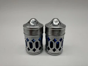Vintage Silver Plate & Cobalt Blue Glass Lined Salt Pepper Shaker Set - Picture 1 of 7