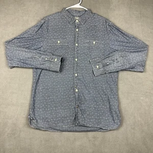 AllSaints Shirt Mens Large Blue Button Up Embroidered Pattern Western Cotton - Picture 1 of 12