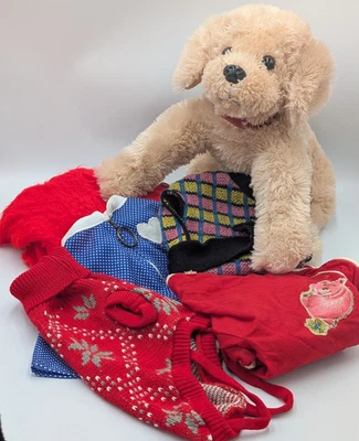 Lot Of 5 Size Small Dog Clothes Variety : Sweaters Snowsuit PJ's Jersey - Image 1 of 4