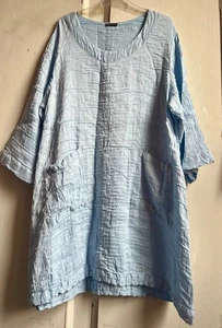 ✩Fab *GRIZAS* Oversize Ice Blue Crinkle Silk Linen Pockets Kaftan Tunic XL✩ - Picture 1 of 9