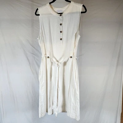 Liz Claiborne Sleeveless Linen Dress XL White Button-FrontTie Belt Coastal Airy - Image 1 of 4