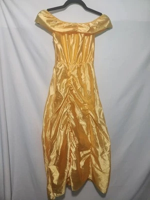 90s Disney Belle Beauty & Beast Shiny Golden Yellow Ball Gown Costume. Size 7-10 - Image 1 of 4