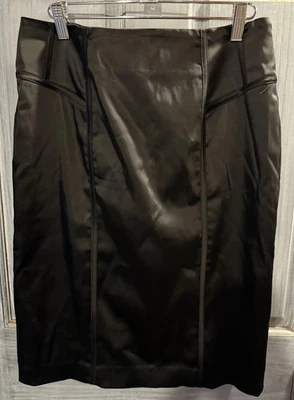 White House Black Market WHBM Satin Stretch Bustier Detail Pencil Skirt-Black-8 - Image 1 of 3