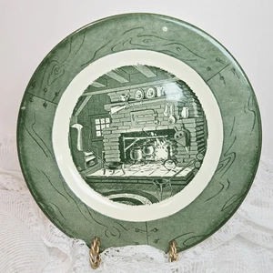 Vintage Colonial Homestead by Royal Green/White 10" Dinner Plate Fireplace - Picture 1 of 9