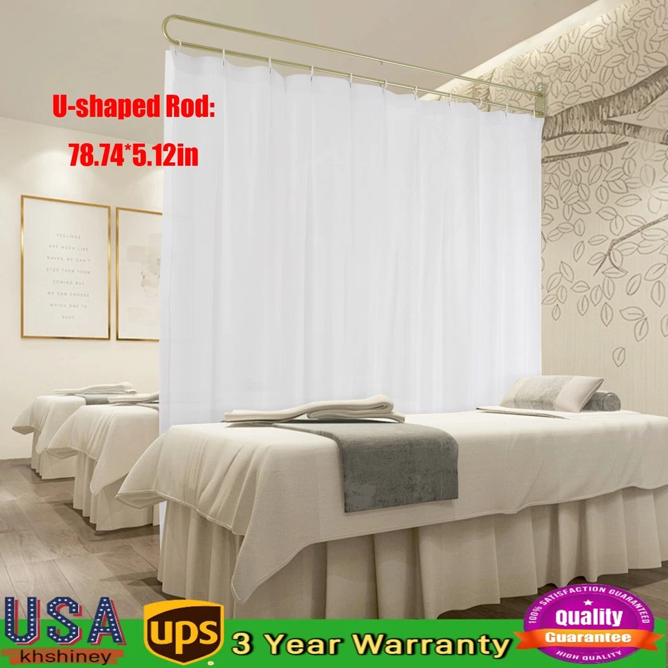 Cortina divisória privacidade haste em forma de U altura 2,2 m - cortina branca e barras de ouro - Imagem 1 de 4