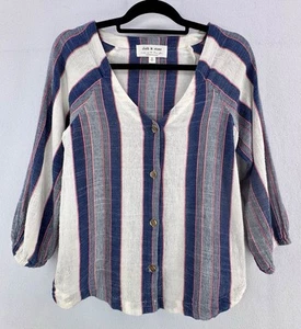 Cloth & Stone Anthropologie Woven Button Down Blouse Striped Women's Sz S - Picture 1 of 9