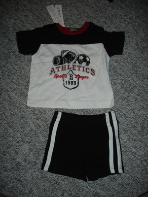 NUEVO Miniwear Conjunto Camisa y Pantalones Cortos 2 Piezas Conjunto 3/6m Meses Atletismo Deportes Negro Foto 1 de 4