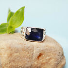 Fine 925 Sterling Silver Handmade Certified 7 Ct Blue Sapphire Statement Ring