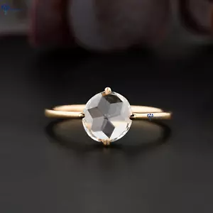 Anillo de ajuste de clavija moissanita redondo corte rosa 0,78 TDW piedra oro amarillo 10 K - Imagen 1 de 5