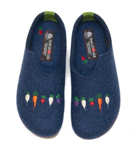 HAFLINGER Grizzly Rübli Ruebli Clog Wool jeans blue Slipper Germany New - Picture 1 of 5