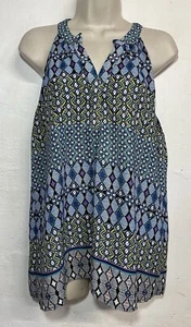 Collective Concepts Large Tank Top Blue Yellow V-Neck Sleeveless Blouse - Picture 1 of 6