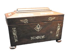 Regency rosewood and mother-of-pearl inlaid tea caddy of sarcophagus form - Picture 1 of 8
