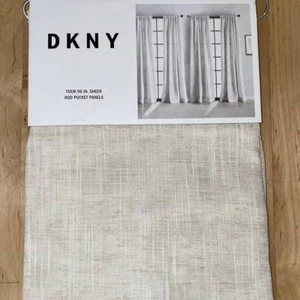 4 Panels DKNY Classic Linen 50 x 96 Beige Natural Tan Semi-Sheer Curtains - Picture 1 of 9