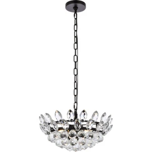 Crystal Chandelier Pendant Light Fixture Black Foyer Dining Room or Kitchen 16" - Picture 1 of 9