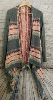 MOSSIMO Tribal Asymmetrical Open Front Cardigan Sweater Duster XS  - Image 1 of 4