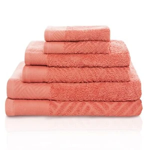 6 Piece Egyptian Cotton Basketweave Jacquard & Solid Quick Drying Towel Set - Picture 1 of 29