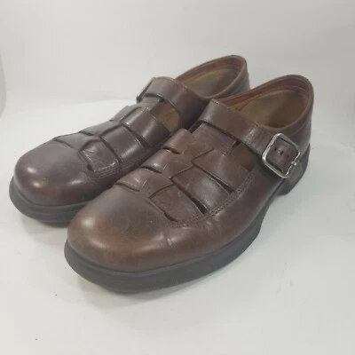 Ecco 41 10 Zueco Cuero Marrón Confort Zapato Pescador Correa Hebilla Rústico Foto 1 de 4