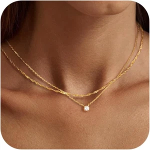 Diamond Necklaces for Women, Dainty 14K Gold/Sterling Silver Choker Necklace Sim - Picture 1 of 12