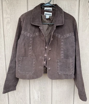Chaqueta y chaleco vintage CONTEMPO CASUALS de gamuza genuina de cuero mediano RARO 2 piezas Foto 1 de 4