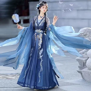 Sesión de fotos Disfraz Hanfu MujerChino Bordado Azul Halloween Carnaval - Imagen 1 de 19