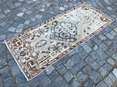 土耳其复古地毯手工羊毛地毯波西米亚长条地毯家用地毯 2.3 x 5.6 英尺 — 第 1/4 张图片