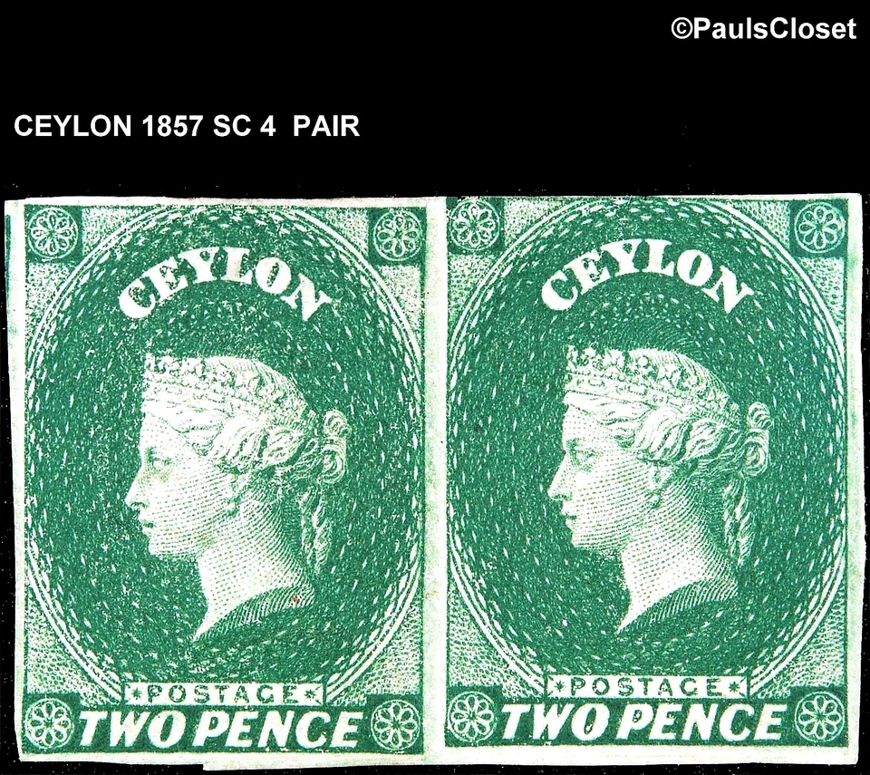 CEYLON 1862 SC 4 REINA VICTORIA VERDE 2p PAR MHR IMPERFECTO FINO Foto 1 de 2