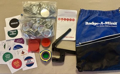 Vintage BADGE-A-MINIT BUTTON MAKER Kit Hand Press, PinbackButtons, Instructions - Image 1 of 4