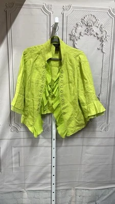Chaqueta de lino con botones con volantes de lino verde lima múltiples talla pequeña extra grande Foto 1 de 4