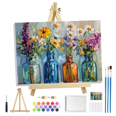 MOGTAA Paint by Numbers for Adults Beginner with Frame, Flowers in Vase Painting by Num