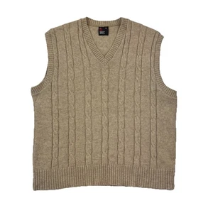 Vintage Robert Bruce 2X Cable Knit Wool Blend Sweater Vest Beige Tan USA Made - Picture 1 of 8