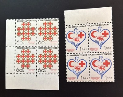 Checoslovaquia 1969 Cruz Roja Bloque de 4 Juego de 2, 1601-1602 Mi 1851 Original Como Nuevo MNH Foto 1 de 2