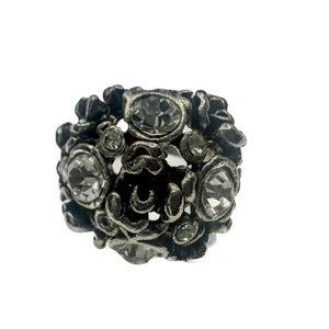 Anillo Brutalista Tono Plata Floral Piedras Transparentes Talla 6.5 12.7g De Colección - Imagen 1 de 5
