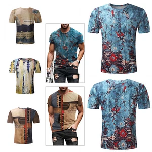Men Gym Slim Fit Shirt Casual Summer Short Sleeve Muscle Tee T Shirt Blouse Tops - Picture 1 of 9