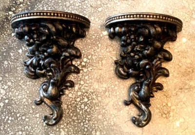 Apliques de pared de resina tallada MÉNSULAS DE FRUTAS GÓTICAS NEGRAS dorados vintage Foto 1 de 4