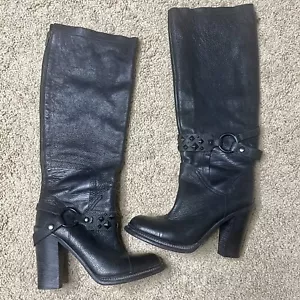Bota Vera Wang Kenya Cuero Guijarro Negro Tachonado Tacón Talla 9.5 EU 41 - Imagen 1 de 6