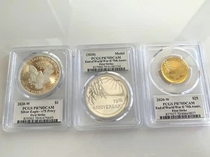 2020 75th Anniv 3 Coin Gold And Silver Set Pcgs Pr70 First Strike  - Picture 1 of 4