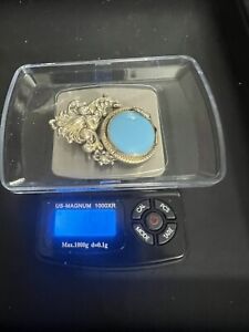 Vintage Snake Robbin’s Egg Turquoise  Sterling 2” X -.5” Belt Buckle 15.1 grams