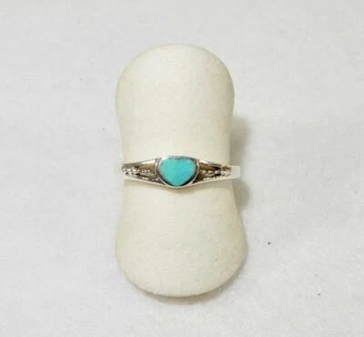 Turquoise Petite Heart Ring Sterling Silver Sizes 4, 5, 6, 7, 8 Grounding Stone - Image 1 of 4