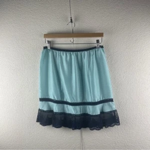 Anthropologie l S Eloise Retro Pinup Robin Blue Silk Lace Ruffle Hem Half Slip - Picture 1 of 14