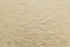 Flower & Vine Embroidered Iridescent Vanilla Silk Shantung Fabric | 2.39 yds. - Picture 1 of 9