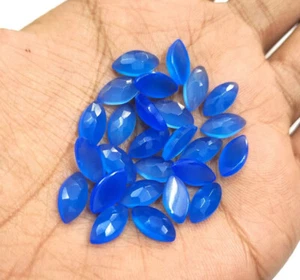 Blauer Chalzedon Marquise Rosenschliff 6x12 mm bis 12x24 mm natürlicher loser Edelstein C064 - Bild 1 von 5