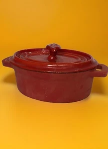 Colorful Orange Red Cast Iron Mini Small Oval Dutch Oven Pot Cookware Heavy - Picture 1 of 18