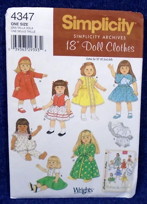 Simplicity Pattern 4347 Archive Reproduction 1956 18" Doll Clothes Uncut - Image 1 of 2