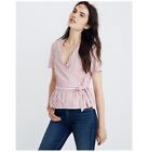 Madewell Ruffle-Hem Wrap Top In Stripe Mix Pink White Size Small