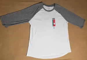 DANSKIN NOW Womens Top SIZE XL (16-18) LOOSE 3/4 Sleeve White Gray Polyester - Picture 1 of 10